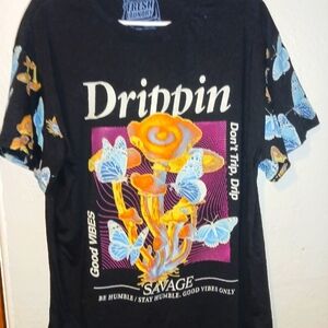 Fresh Laundry Psychedelic Dripping Graphic T-shirt XL Black
